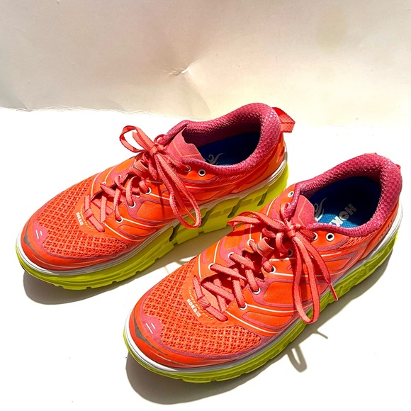 Hoka one conquest 2 bright neon coral orange running shoes sneakers women’s 9.5 - Picture 3 of 13